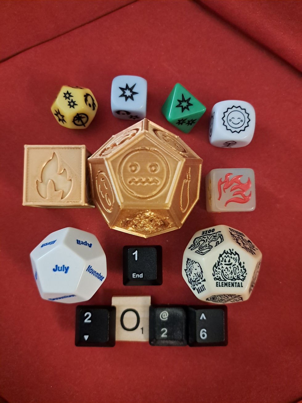 The fire hand is a custom dice I got. More on that in the future!