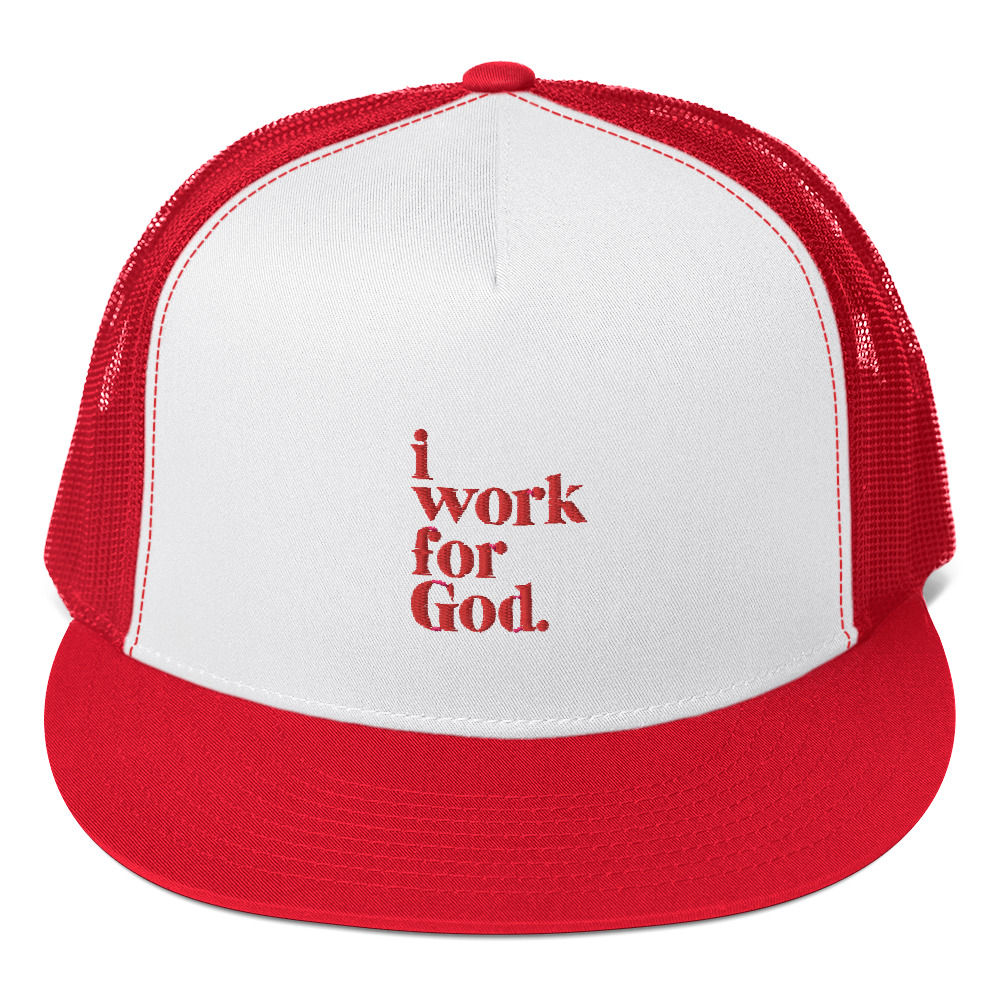I Work For God Snapback Hat - Red/White