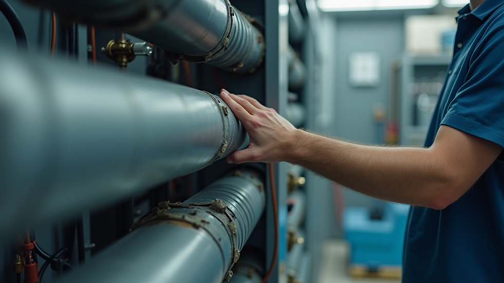 Close-up view of HVAC system components during maintenance