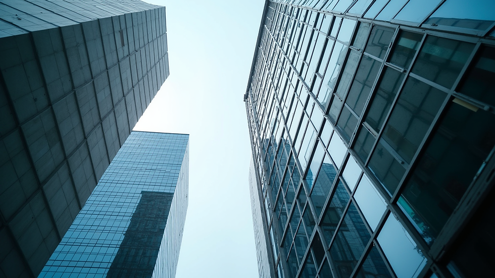 Eye-level view of a modern office building with reflective glass windows