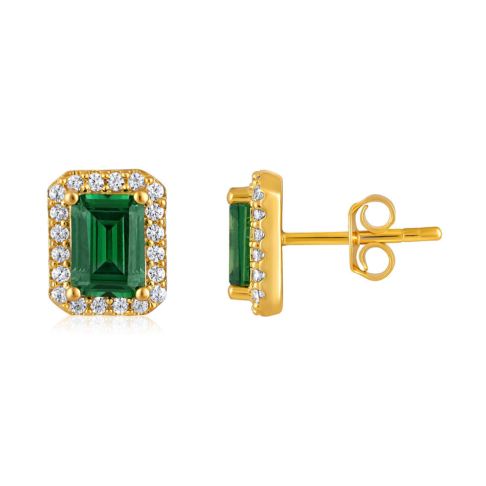Thumbnail: Emerald CZ Halo Sterling Silver Stud Earrings