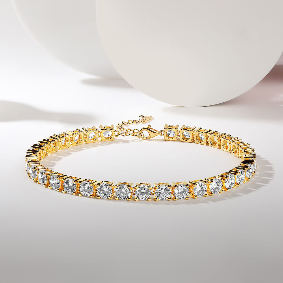 Thumbnail: Round CZ Sterling Silver Tennis Chain Bracelet