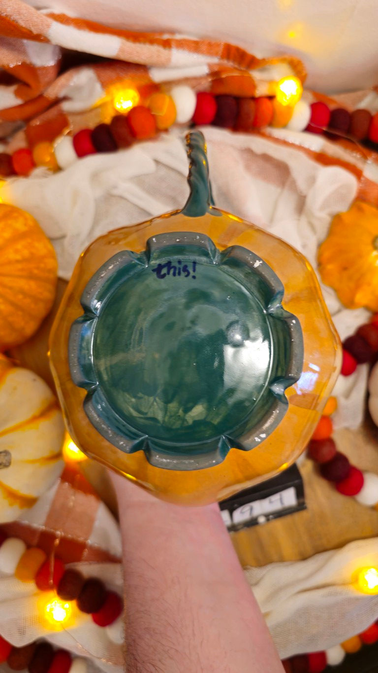 Thumbnail: Orange Pumpkin Pitcher with Black Inside #2294