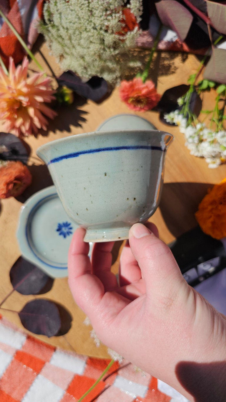 Thumbnail: Little Blue Flower Gaiwan with Saucer #2485