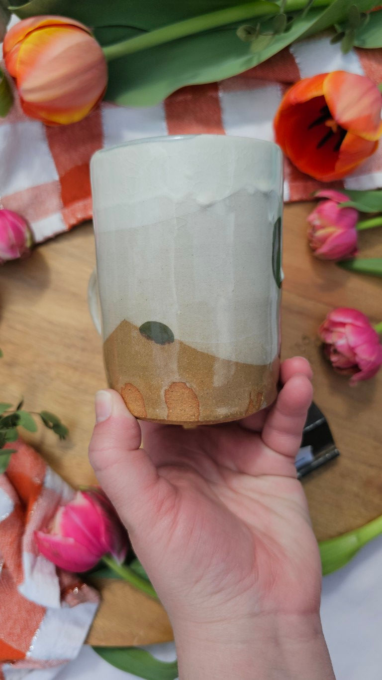 Thumbnail: Slipware Red Clay Mug with Green Marks #2401