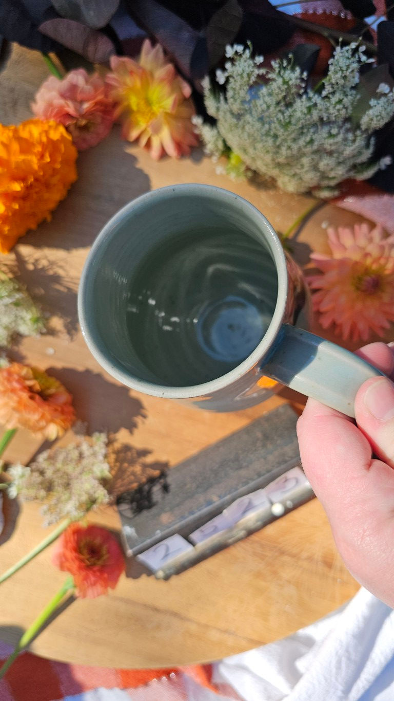 Thumbnail: Black Stylized Tulip Celadon Mug #2523