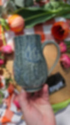 Thumbnail: Blue Tulip Slip Inlay Mug with Chevron background #2414