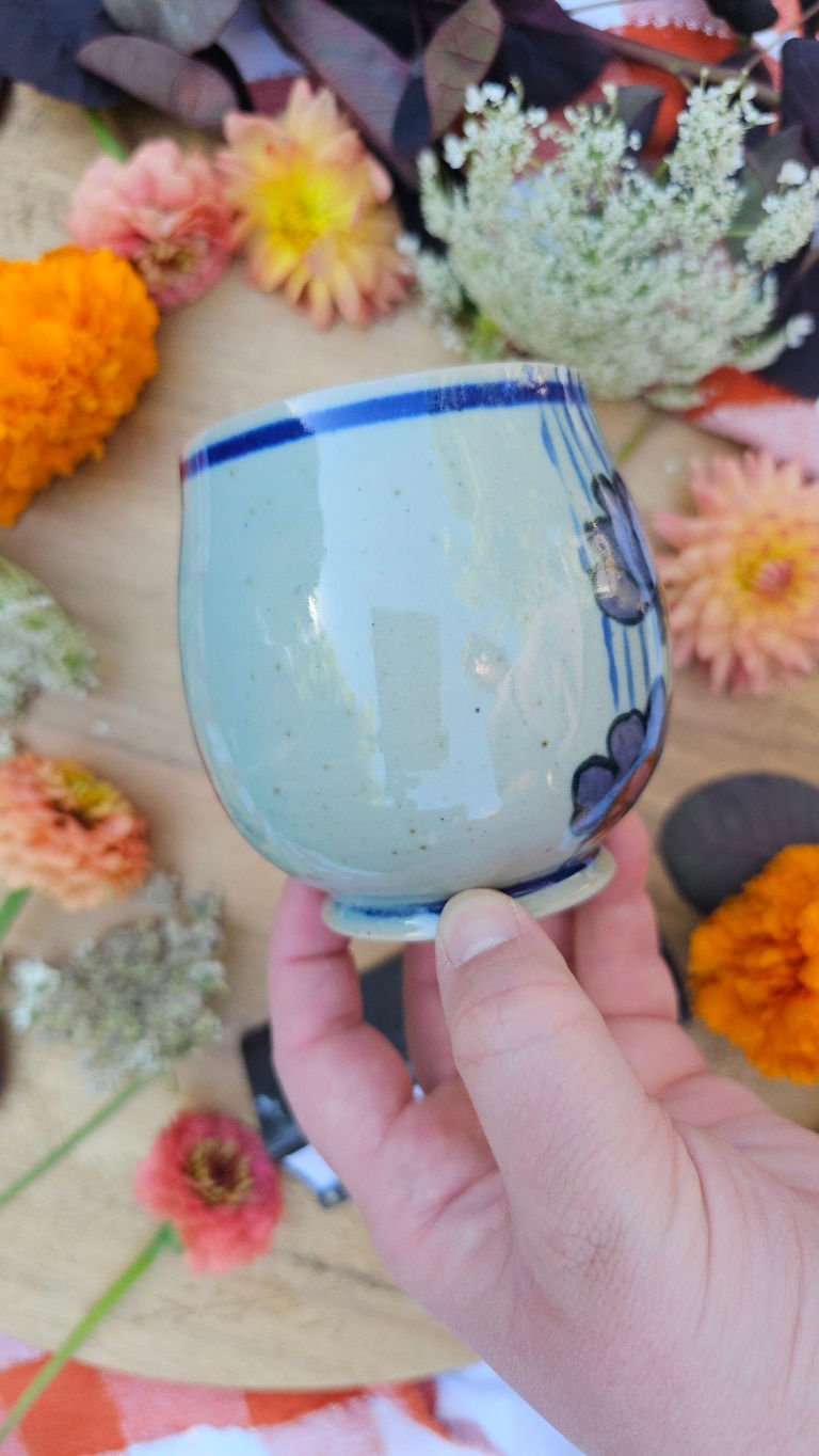 Thumbnail: Blue Celadon Purple Floral and Stripe Mug #2457