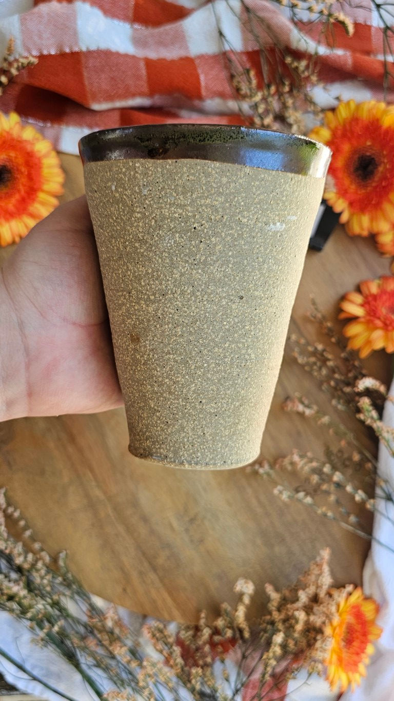 Thumbnail: Groggy Stoneware Tumbler With Brown Glaze #1758