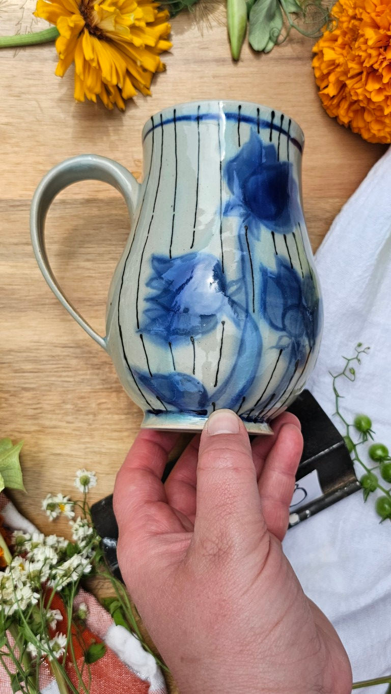 Thumbnail: Blue Celadon Floral and Stripe Mug #2118