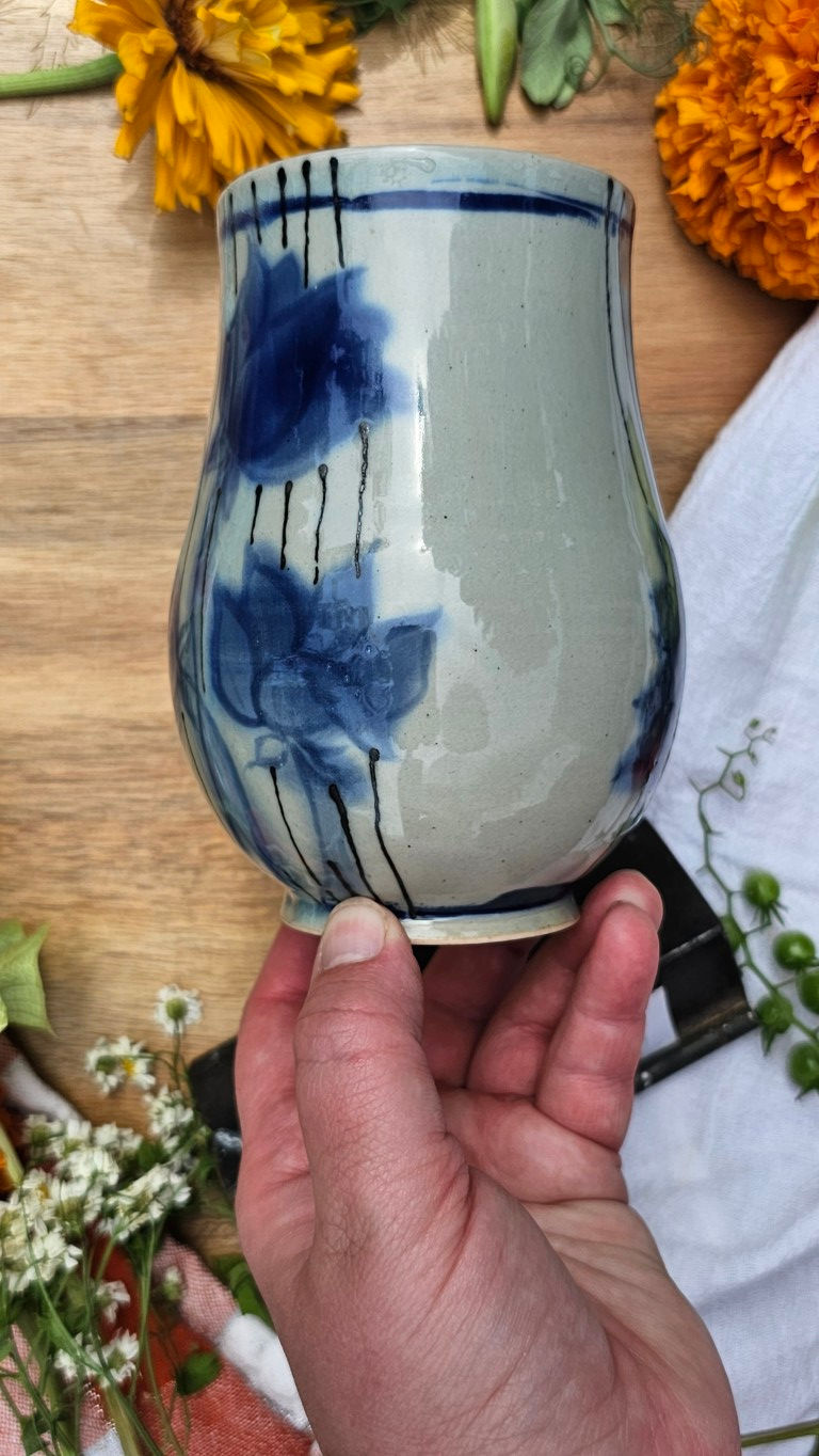 Thumbnail: Blue Celadon Floral and Stripe Mug #2118