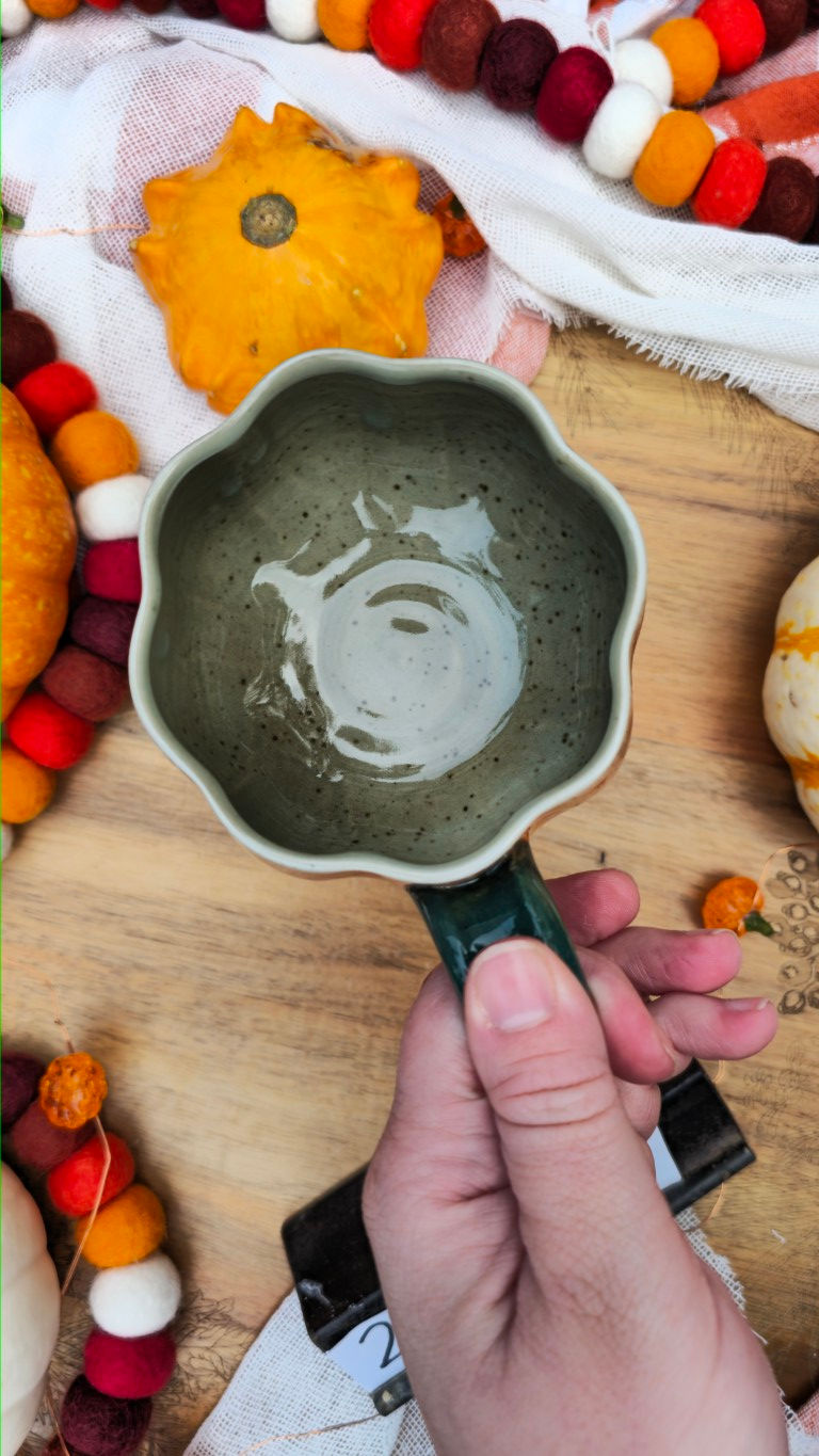 Thumbnail: Orange Jack O Lantern Mug with Pulled Handle #2248