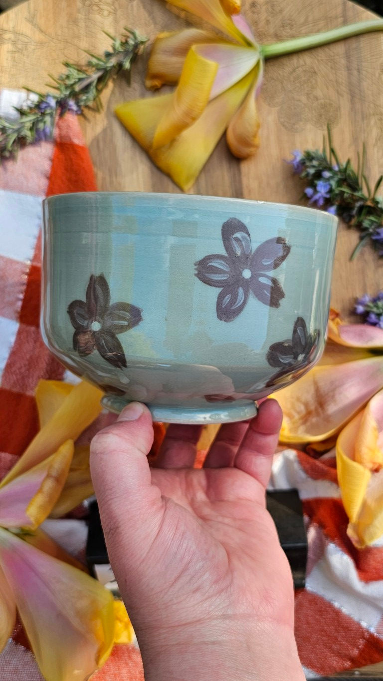 Thumbnail: Cherry Blossom Blue Celadon Matcha Bowl #2081