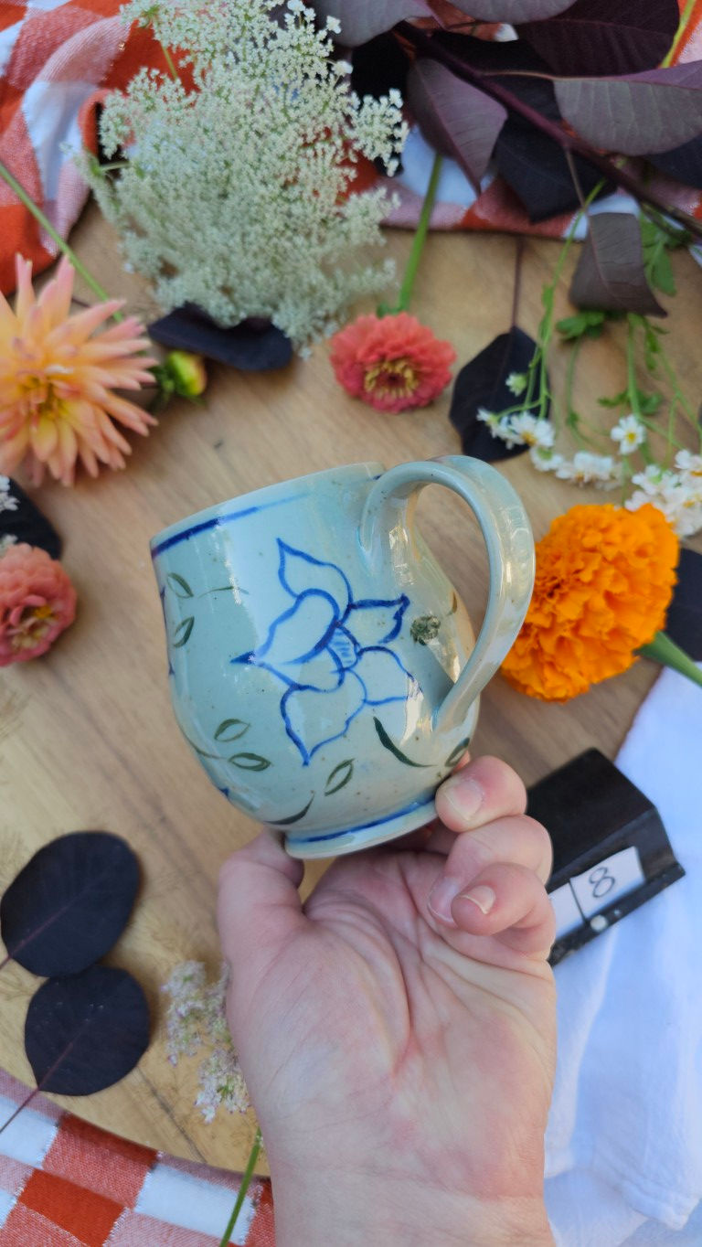 Thumbnail: Blue Celadon Floral Bitch Mug #2458