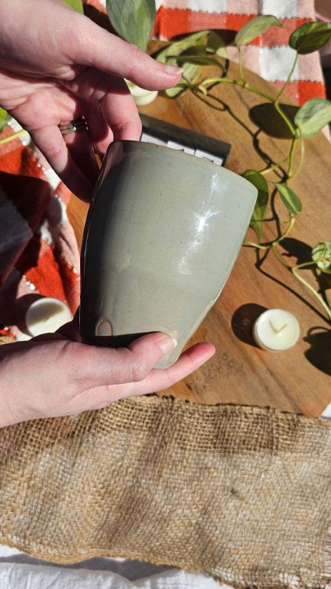 Thumbnail: Celadon Tumbler With Green Inlayed Line #1717