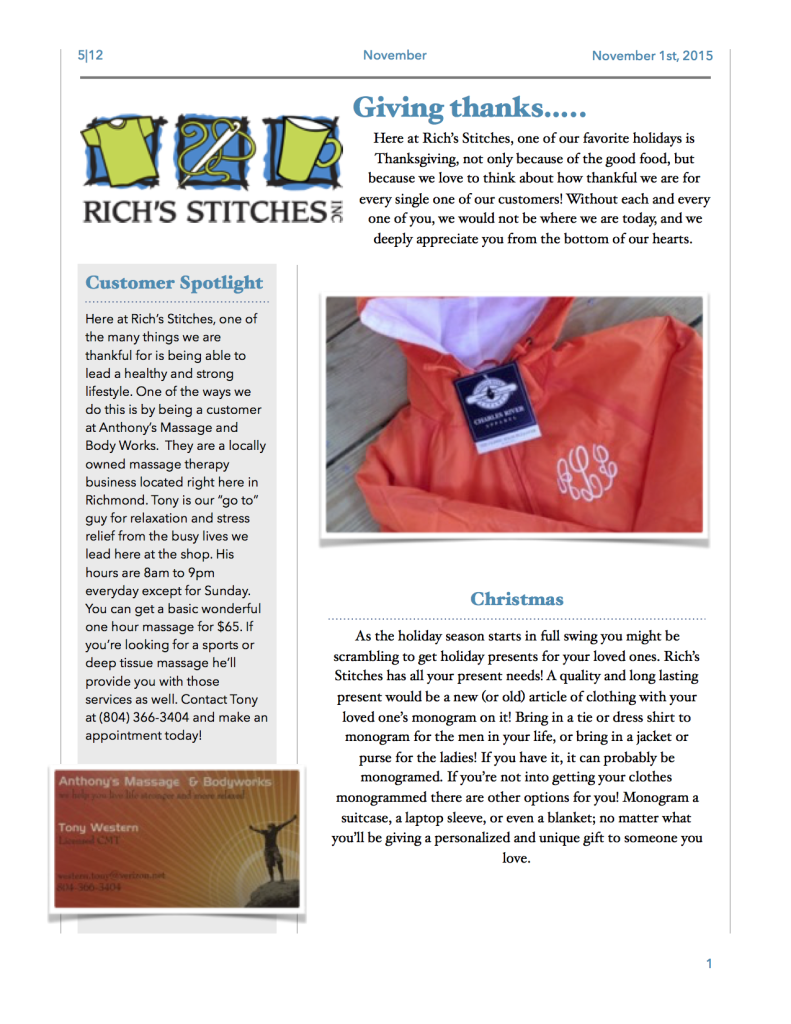 NOVEMBER 2015 NEWSLETTER