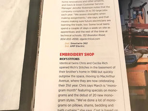 Guess who was voted "Best Embroidery Shop in Richmond" by R Home magazine!?