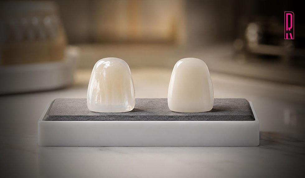 Diferença estética entre as lentes de porcelana estratificada premium e as lentes de resina.