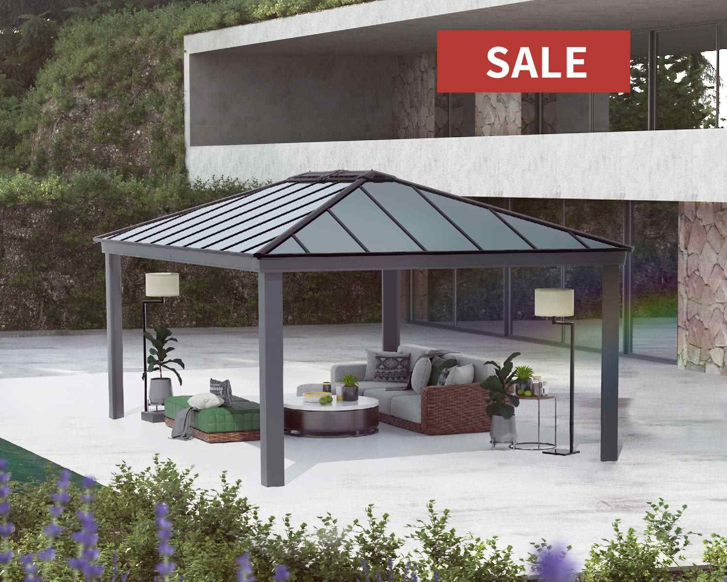 גזיבו לגינה DALLAS 4.3x6.1 רחב בצבע אפור