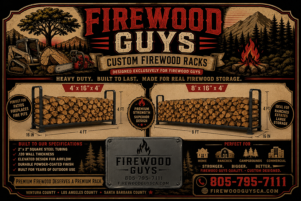 Thumbnail: Firewood Guys custom storage racks with stacked firewood.