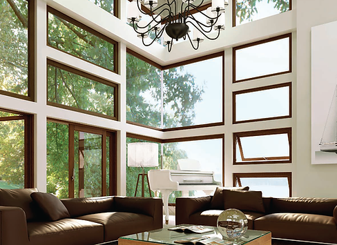 Corner Timber windows with facade timber fixed displays