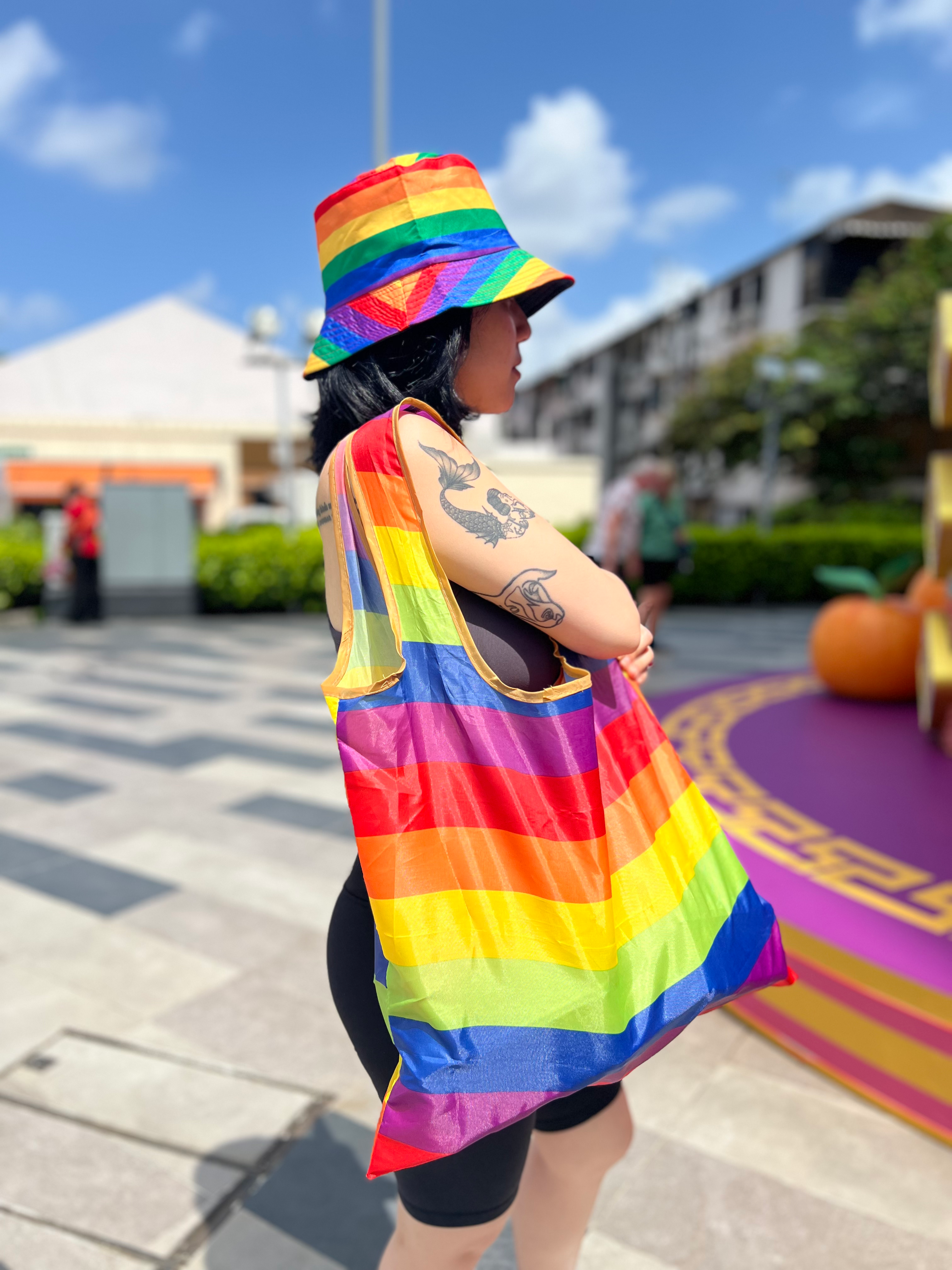 Out and About Bundle: Rainbow Pride Bucket Hat & Reusable Shopping Bag