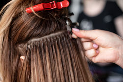Keratin Hair Extensions Install Close Up