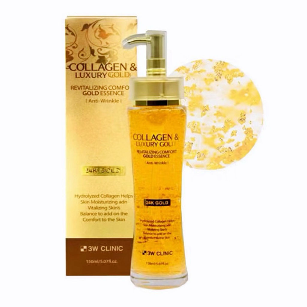 韓國 3W CLINIC 24K黃金膠原蛋白精華 150ml|金箔精華液 抗皺緊緻 保濕補水 提亮彈力