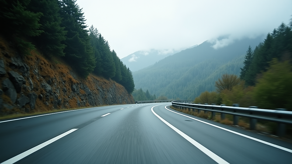 Eye-level view of a scenic mountain road in Japan