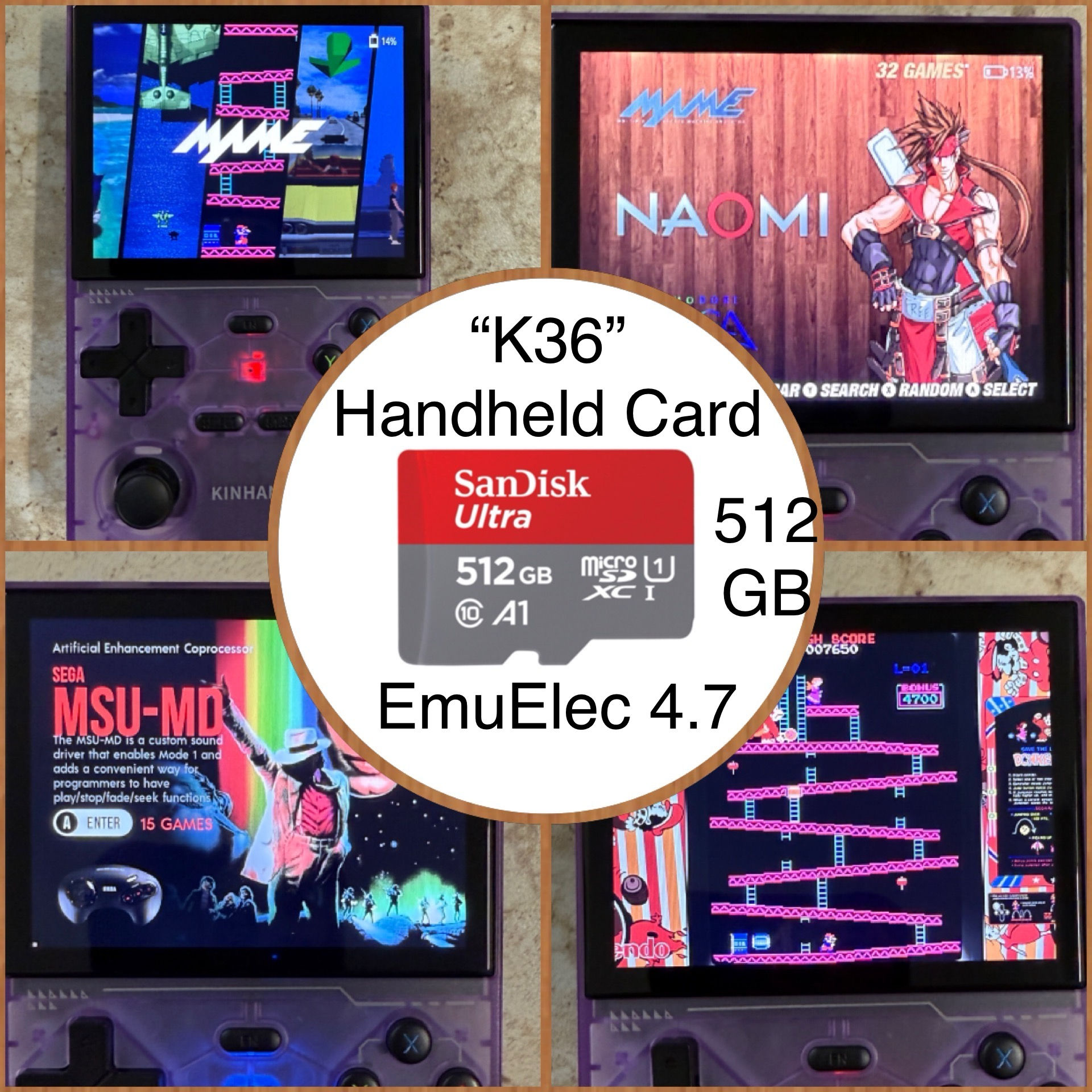 512 GB "K36" EmuElec 4.7 micro SD card - for Kinhank K36