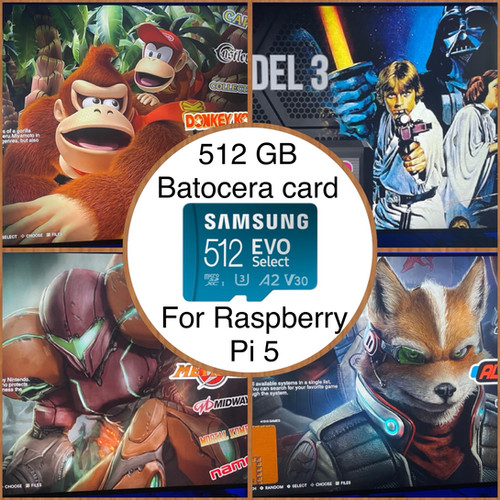 512 GB Pi 5 SD Card for Raspberry Pi 5 , Batocera v41, Plug