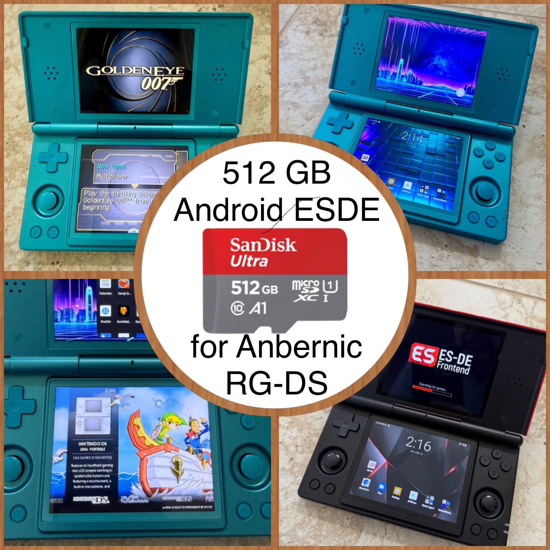 512 GB SD card Android ES-DE, for Anbernic RG DS.  Has over 1,600 NDS games!