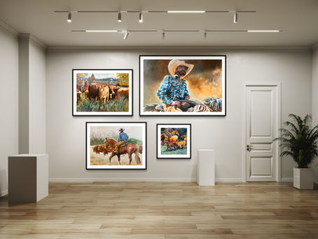 Gallery wall featuring art by Emily Anderson