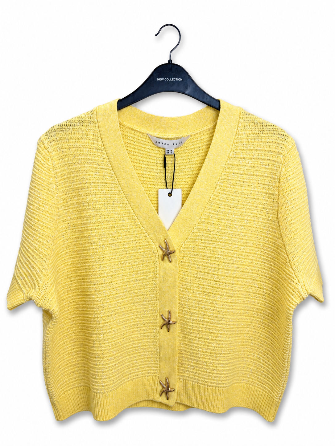 Yellow Ribbed Knit Cardigan