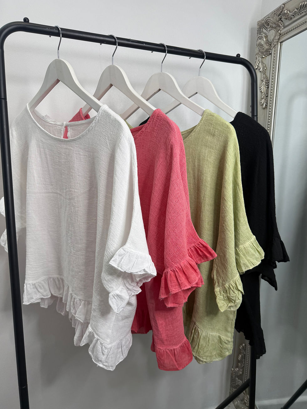 Thumbnail: Cotton-Linen Blend Frill Sleeve Top