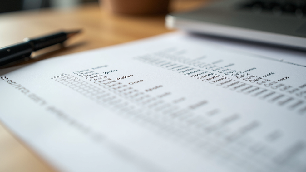 Close-up of a printed language placement test paper with multiple-choice questions