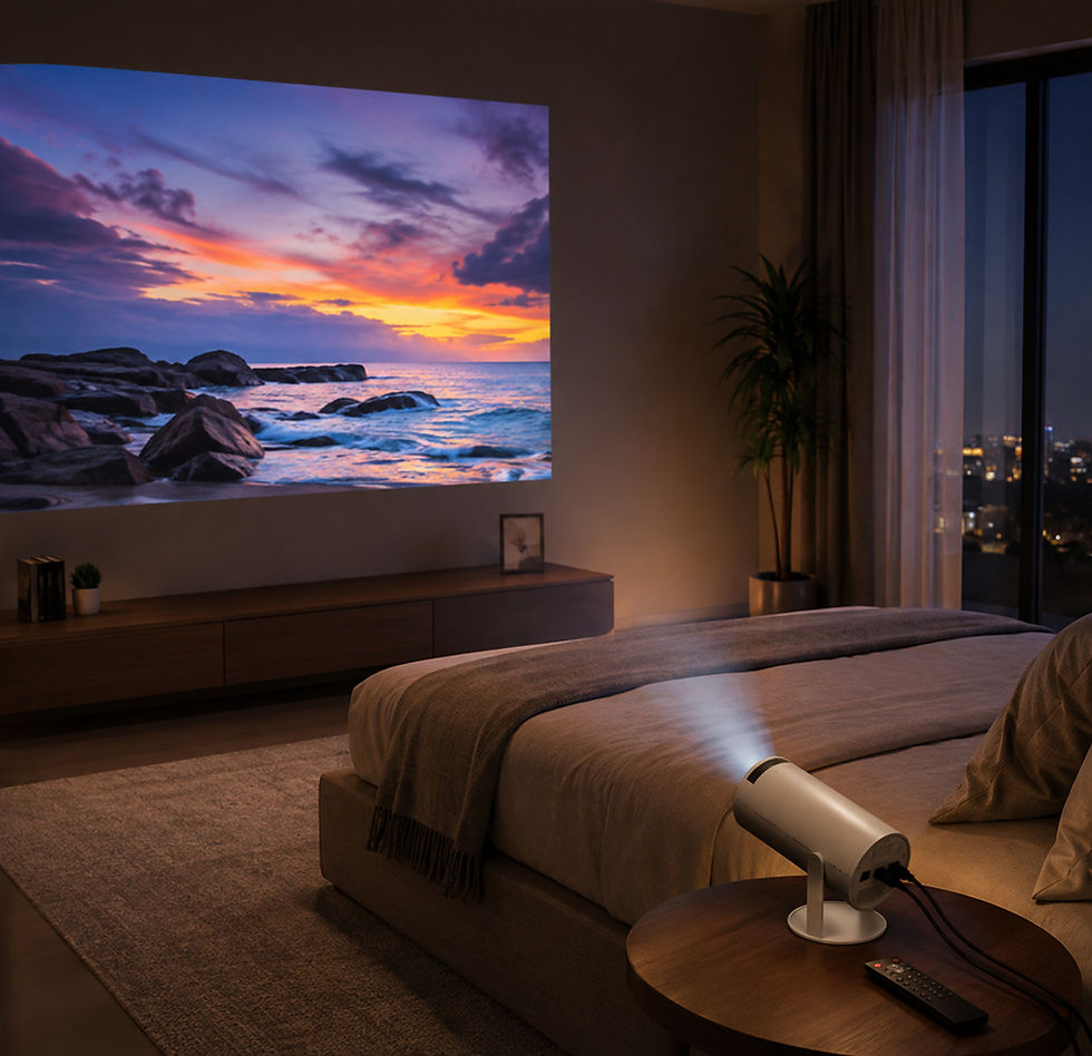 Portable projector creating a home movie theater without a TV