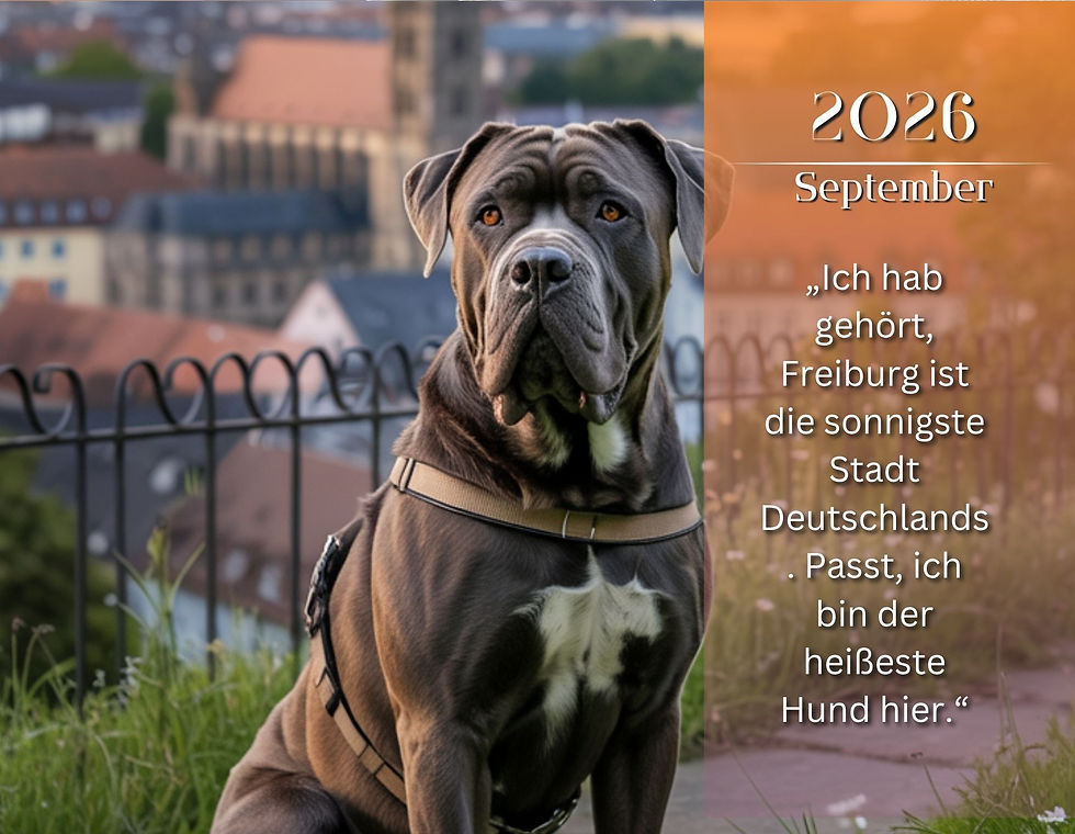 Miniaturbild: Cane Corso Hund posiert vor herbstlichen Farben mit saisonalem Detail, Monatskalenderbild Herbstotiv des Kalenders