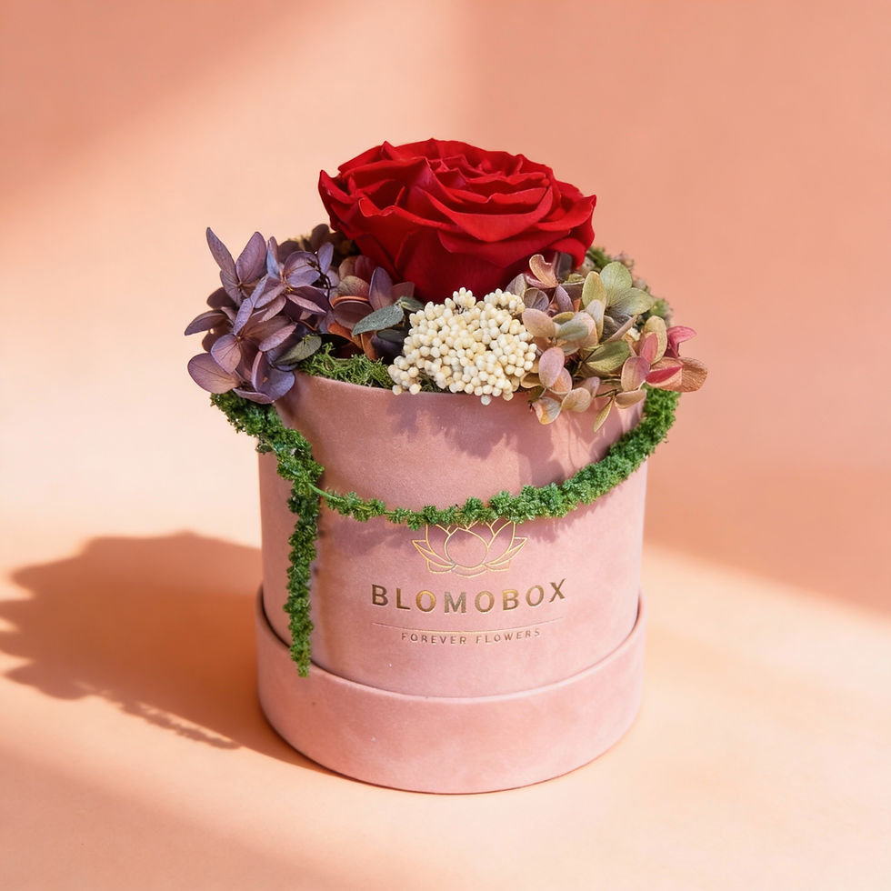 Miniatyrbild: Lila rosbox Kärleken är stor M