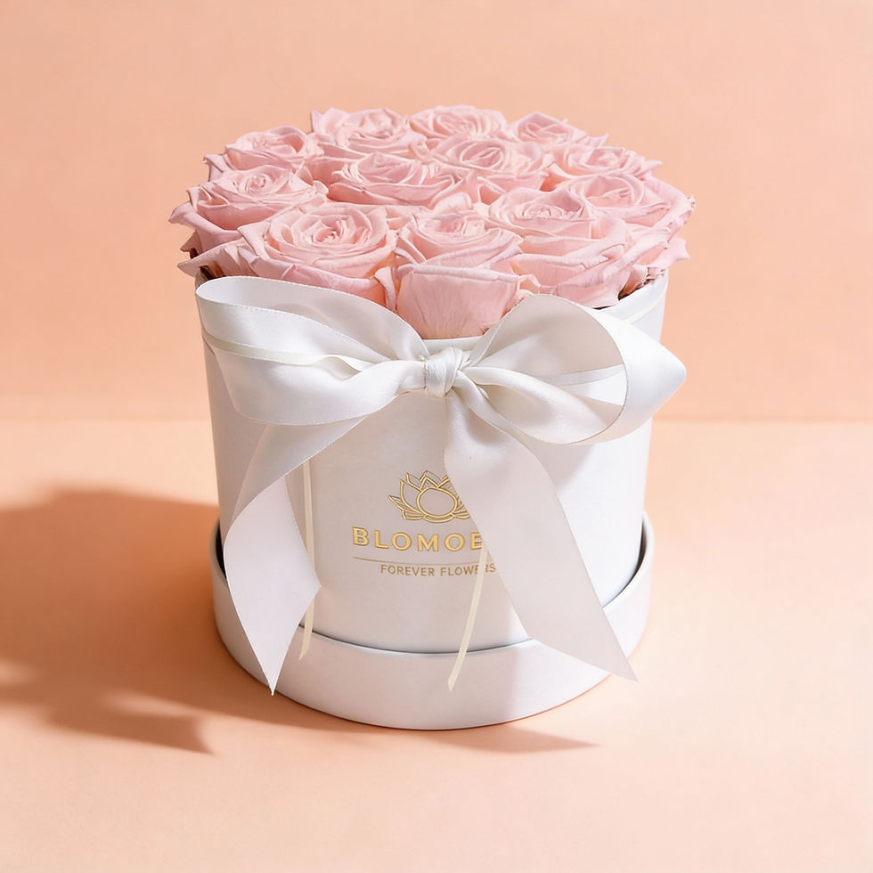 Miniatyrbild: Rosbox vit med rosa Forever rosor M