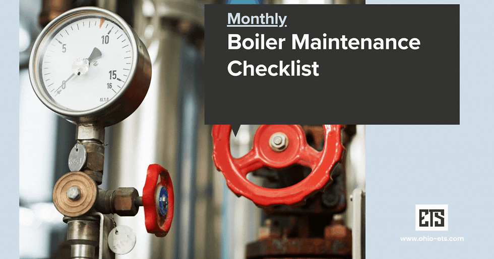 monthly boiler maintenance checklist with image of relief valve and pressure gauge
