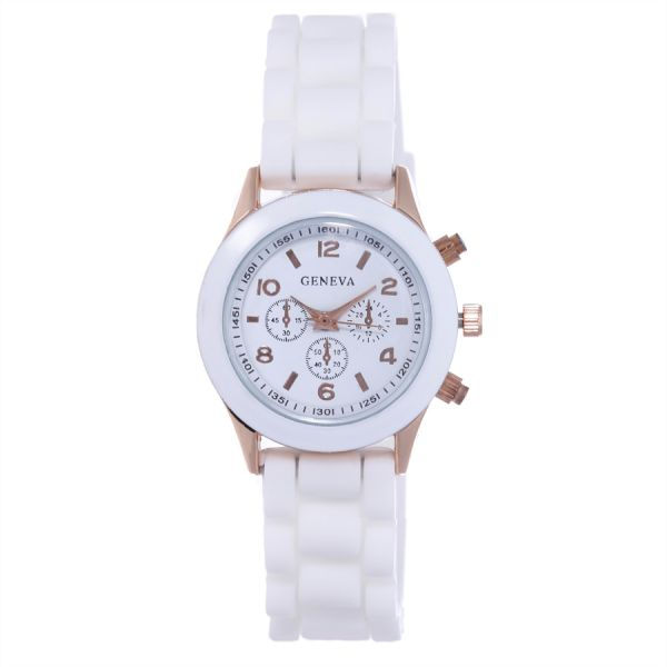 Geneva Women's White Dial Silicone Band Watch