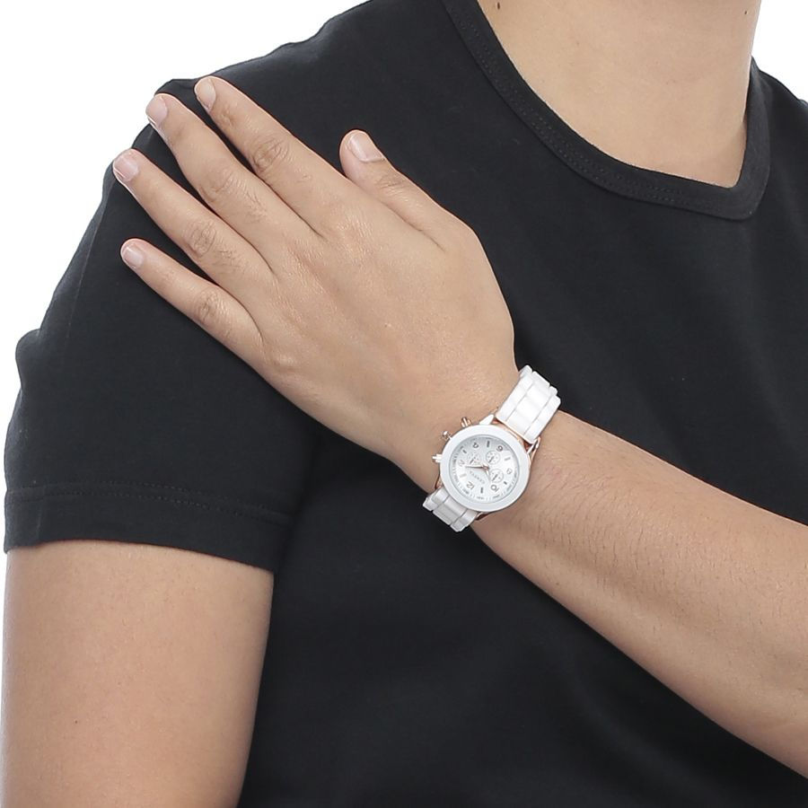 Thumbnail: Geneva Women's White Dial Silicone Band Watch