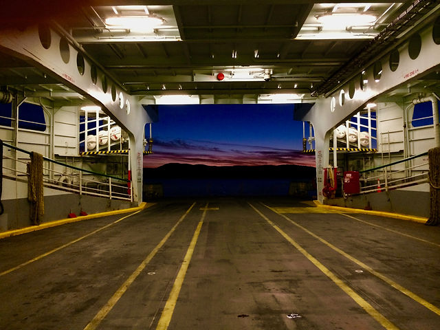 View from ferry looking at sunset