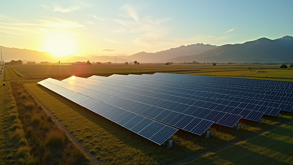 High angle view of solar panels installed on a large farm field