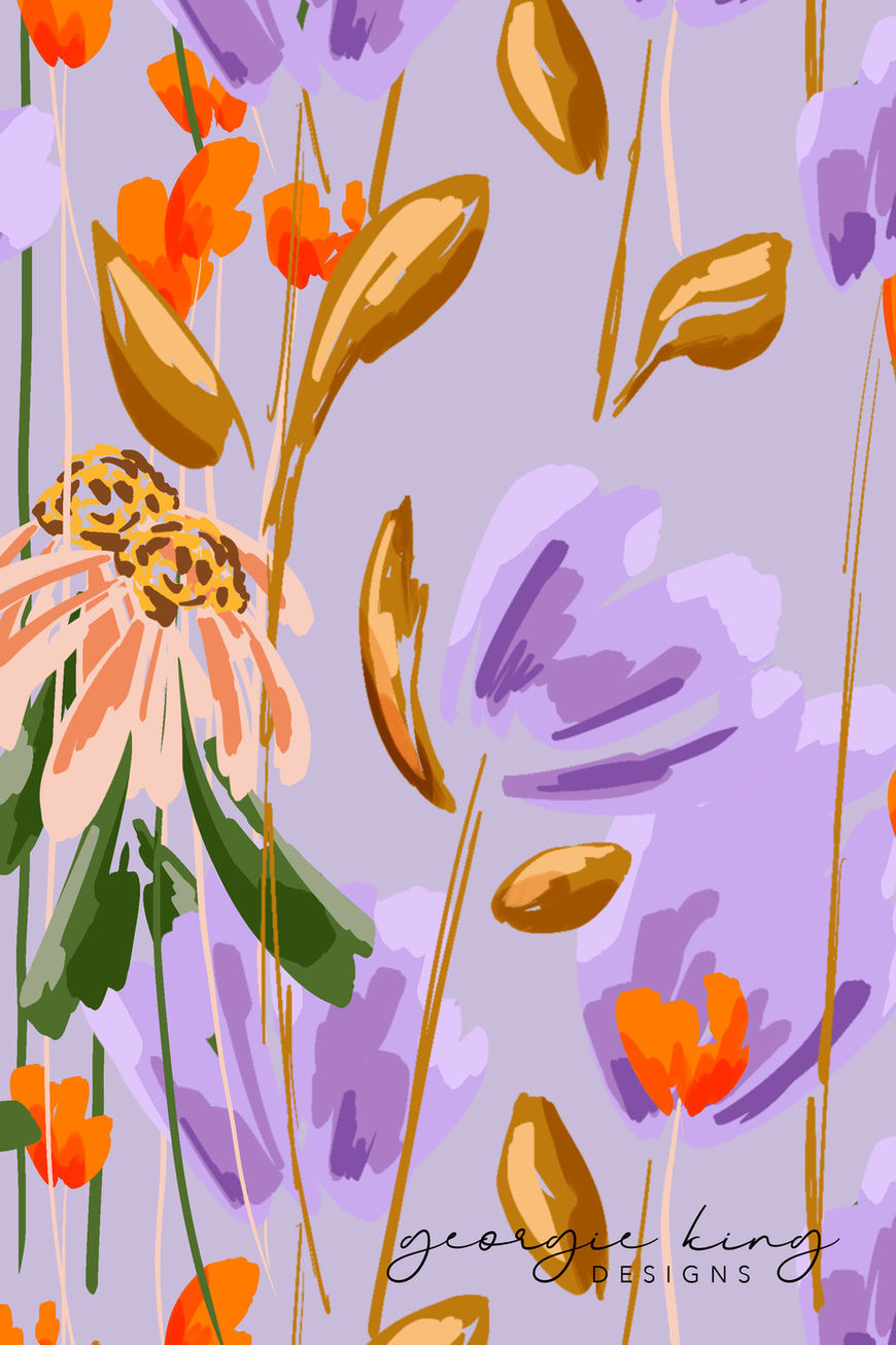 Bold purple floral pattern close up