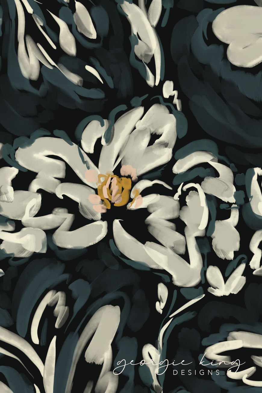 Black and white floral pattern close up