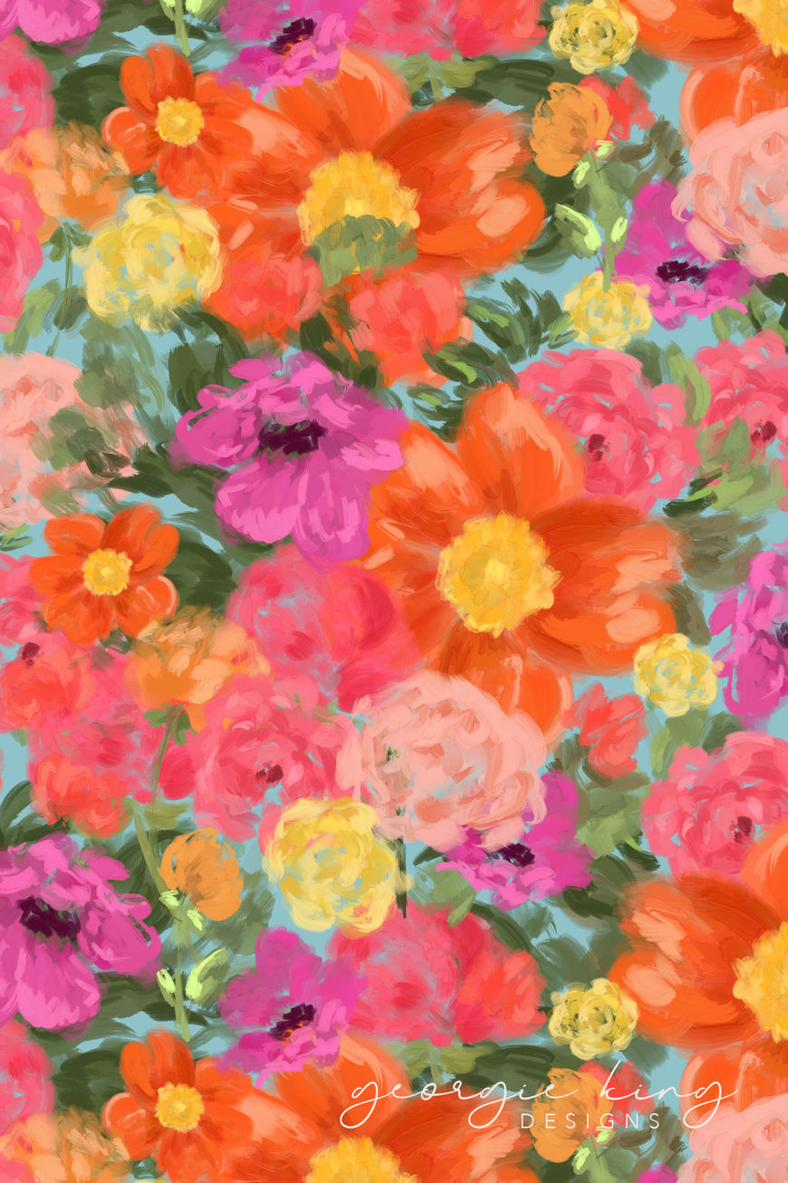 Bright orange and pink floral pattern