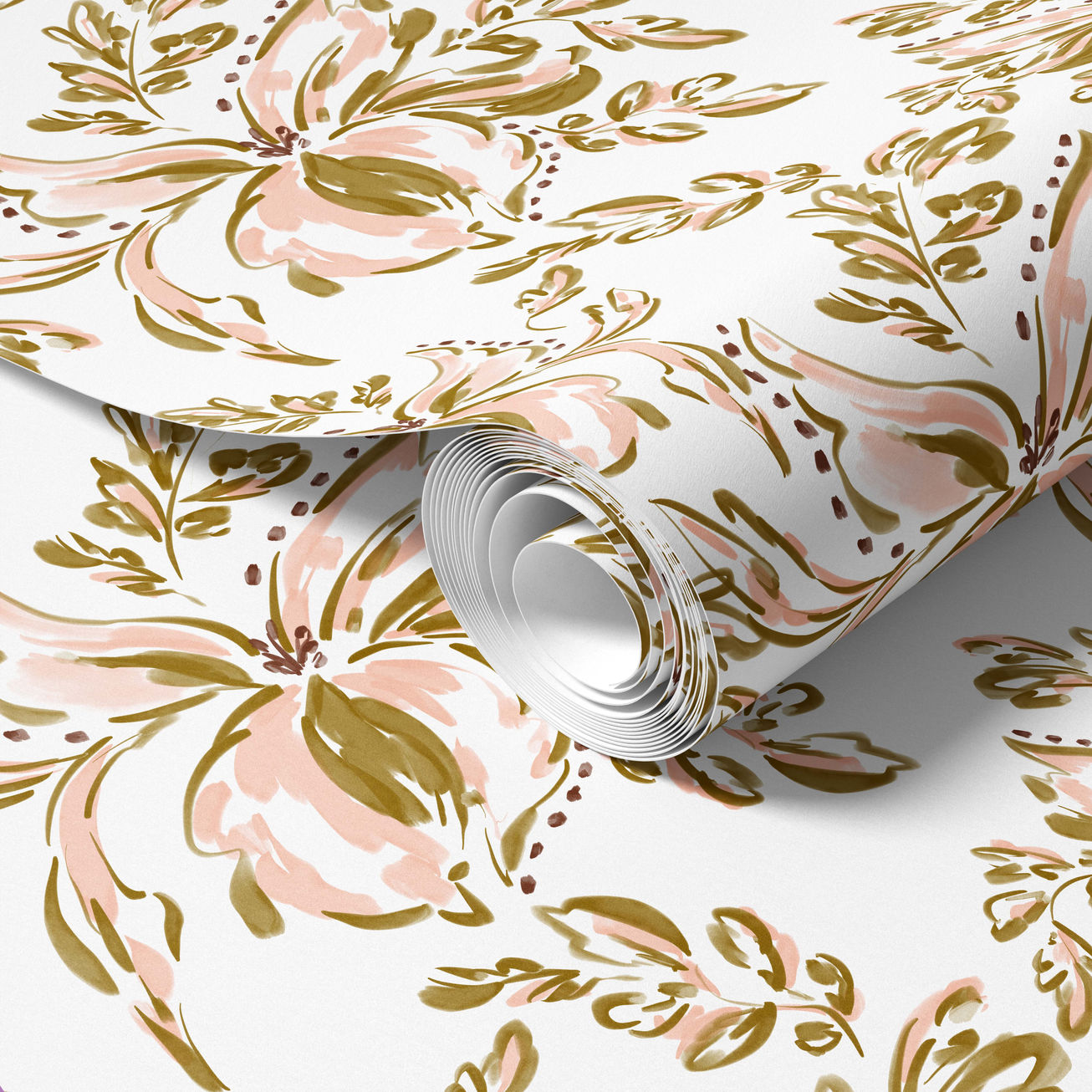 Inky tropical floral pattern on white bakcground