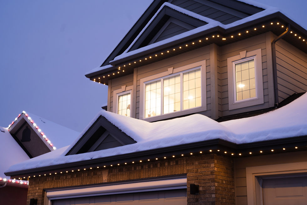 House with soffit lights and snow